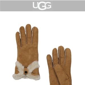 UGG Womens Sheepskin Turned Bow Glove NWT - Chestnut brown